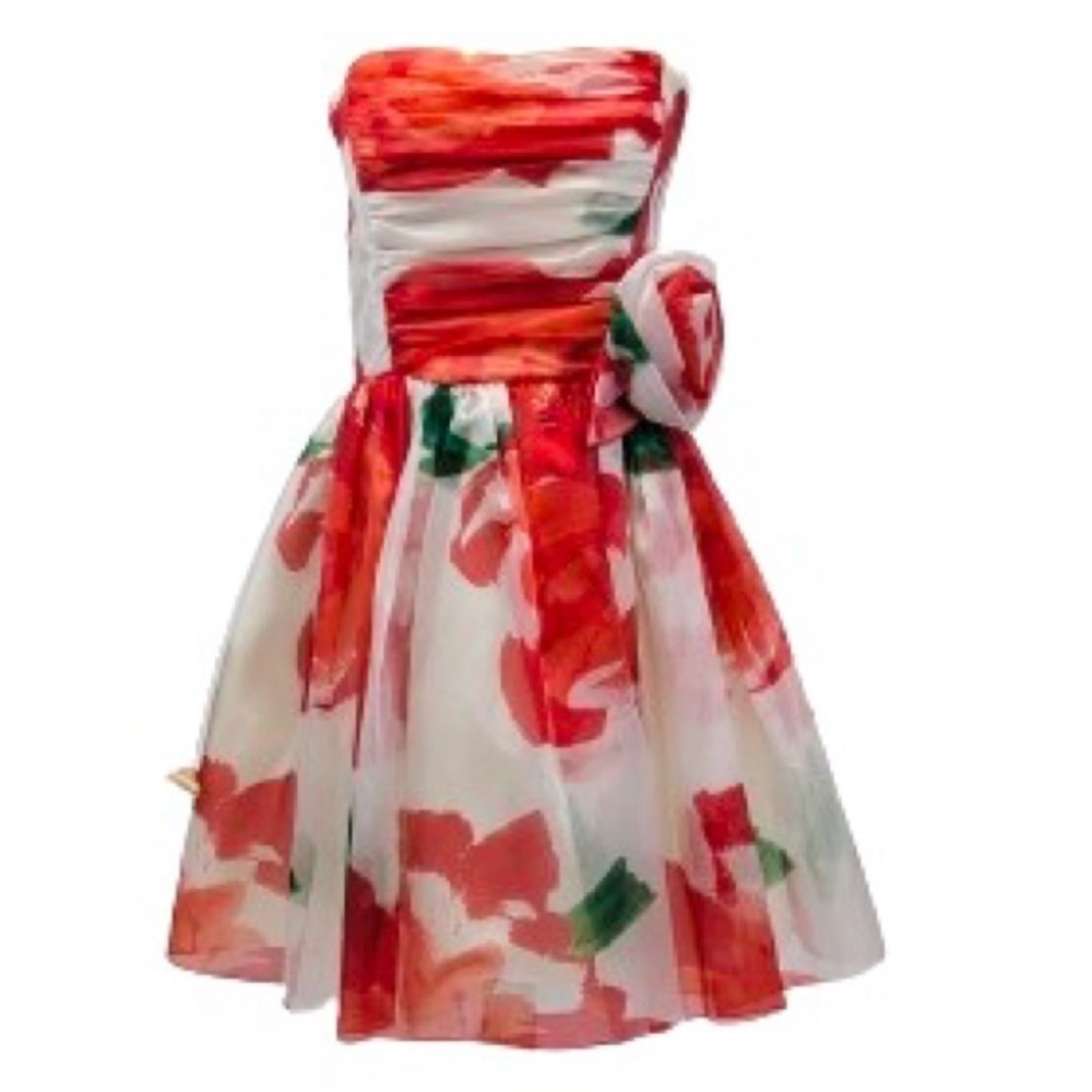 Vintage 80s Huey Waltzer For Darcy Strapless Floral Mini Party Dress Size 9/10